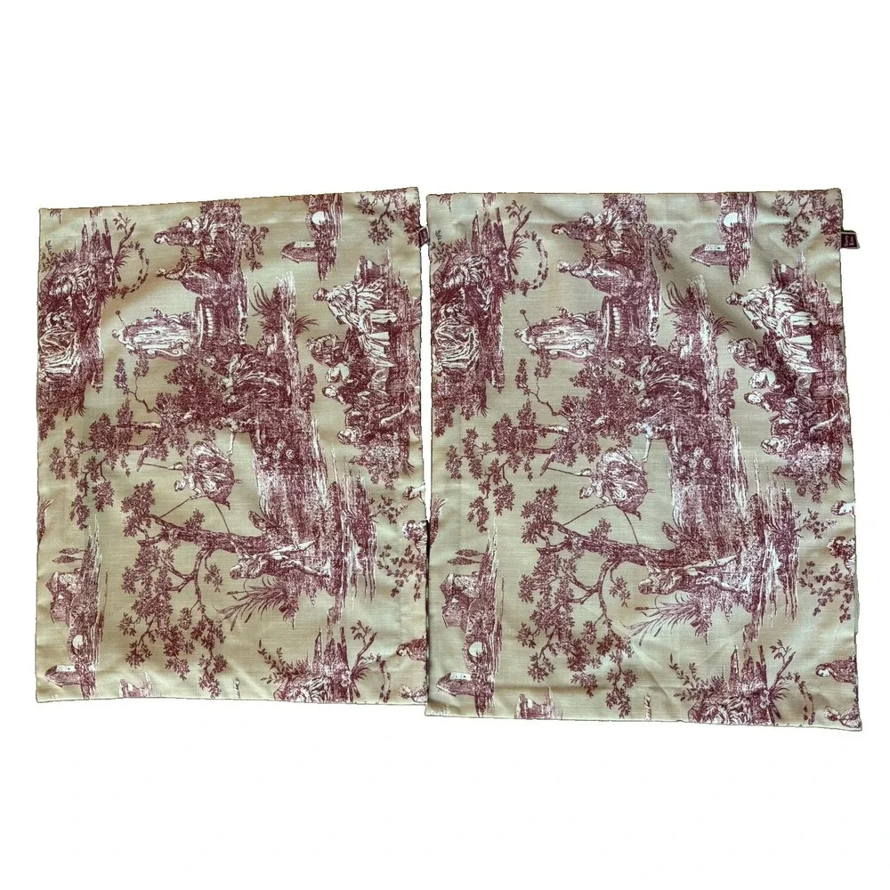 Sherry Kline Red Toile Reversible Pillow Shams Set of 2 French Country Striped